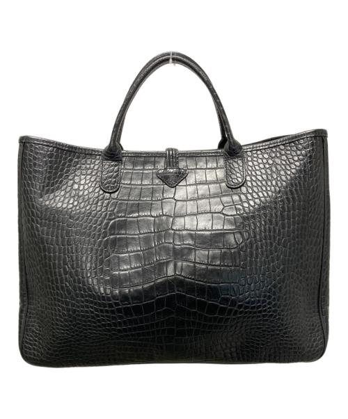LONGCHAMP（ロンシャン）LONGCHAMP (ロンシャン) ロゾ クロコ型押しトートバッグ ブラックの古着・服飾アイテム