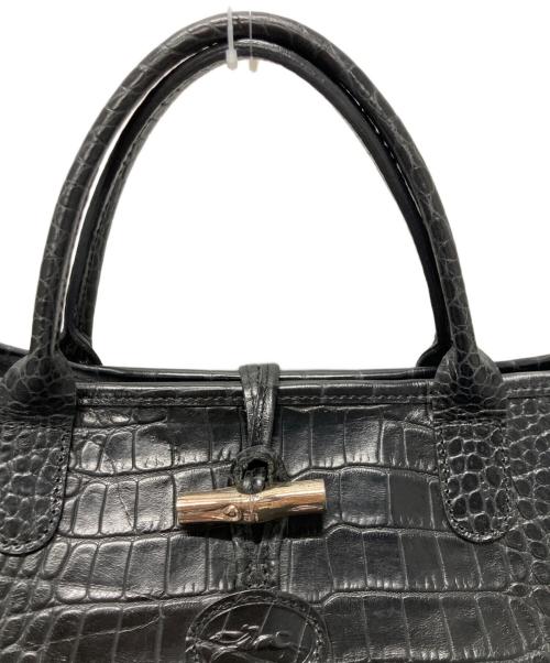 LONGCHAMP（ロンシャン）LONGCHAMP (ロンシャン) ロゾ クロコ型押しトートバッグ ブラックの古着・服飾アイテム