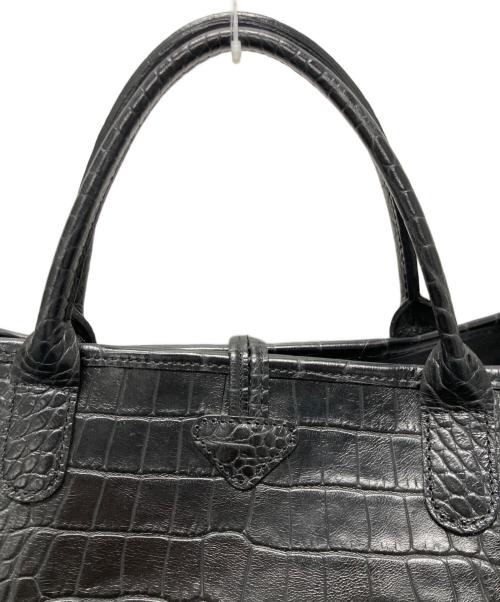 LONGCHAMP（ロンシャン）LONGCHAMP (ロンシャン) ロゾ クロコ型押しトートバッグ ブラックの古着・服飾アイテム