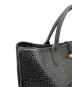 中古・古着 LONGCHAMP (ロンシャン) ロゾ クロコ型押しトートバッグ ブラック：15000円
