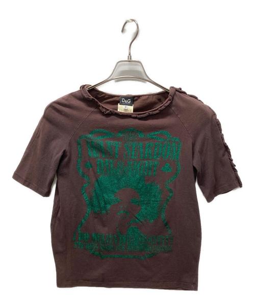 D&G（ディーアンドジー）D&G (ディーアンドジー) ラメプリントTシャツ ブラウン サイズ:Sの古着・服飾アイテム