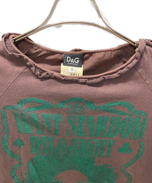 D&G（ディーアンドジー）D&G (ディーアンドジー) ラメプリントTシャツ ブラウン サイズ:Sの古着・服飾アイテム
