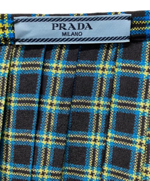 PRADA（プラダ）PRADA (プラダ) チェックプリーツスカート ブラック×ブルー サイズ:38の古着・服飾アイテム