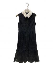 Diagram（ダイアグラム）の古着「襟刺繍ティアードワンピース」｜ブラック×ホワイト