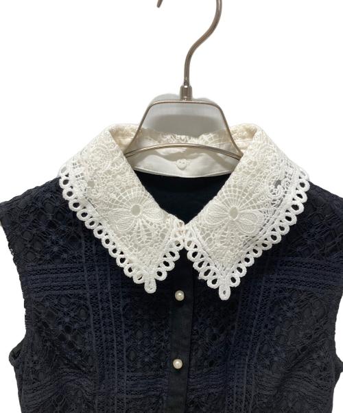 Diagram（ダイアグラム）Diagram (ダイアグラム) 襟刺繍ティアードワンピース ブラック×ホワイト サイズ:36の古着・服飾アイテム