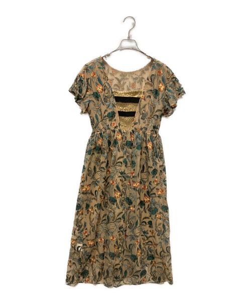 GRACE CONTINENTAL（（グレースコンチネンタル）GRACE CONTINENTAL (（グレースコンチネンタル) ボタニカルチュール刺繍ワンピ ベージュ×グリーン サイズ:Sの古着・服飾アイテム