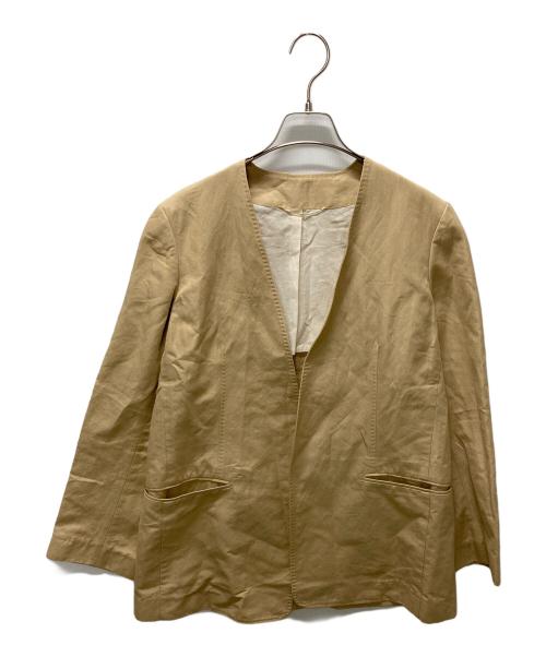 Curensology（カレンソロジー）Curensology (カレンソロジー) リネン混ノーカラージャケット ブラウン サイズ:Fの古着・服飾アイテム