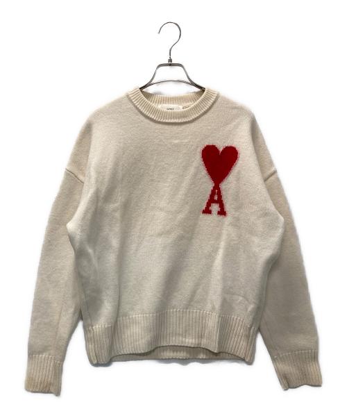 AMI PARIS（アミ パリス）AMI PARIS (アミ パリス) ハートロゴクルーネックニット アイボリー サイズ:Sの古着・服飾アイテム