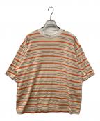 MARNIマルニ）の古着「ワンポイントロゴ刺繍 ボーダー 半袖Tシャツ」｜ベージュ