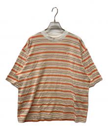 MARNI（マルニ）の古着「ワンポイントロゴ刺繍 ボーダー 半袖Tシャツ」｜ベージュ