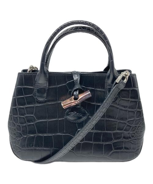 LONGCHAMP（ロンシャン）LONGCHAMP (ロンシャン) ロゾ/2WAY型押しハンドバッグ S ブラックの古着・服飾アイテム