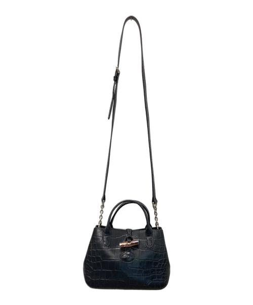 LONGCHAMP（ロンシャン）LONGCHAMP (ロンシャン) ロゾ/2WAY型押しハンドバッグ S ブラックの古着・服飾アイテム
