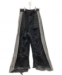 yori sport（ヨリ スポーツ）の古着「5 STRIPE DENIM/ダメージデニムパンツ」｜ブラック
