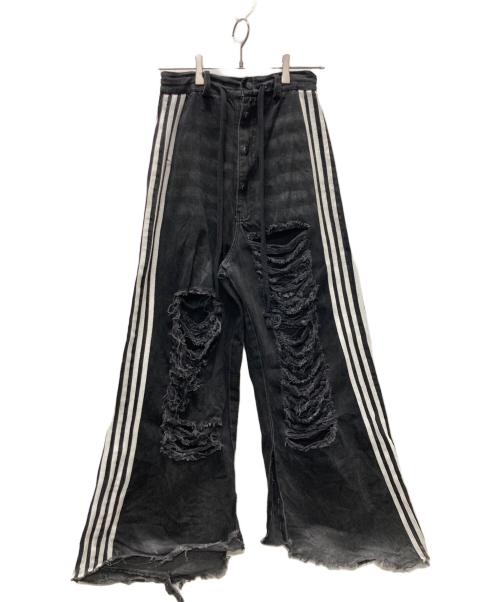 yori sport（ヨリ スポーツ）yori sport (ヨリ スポーツ) 5 STRIPE DENIM/ダメージデニムパンツ ブラック サイズ:28の古着・服飾アイテム