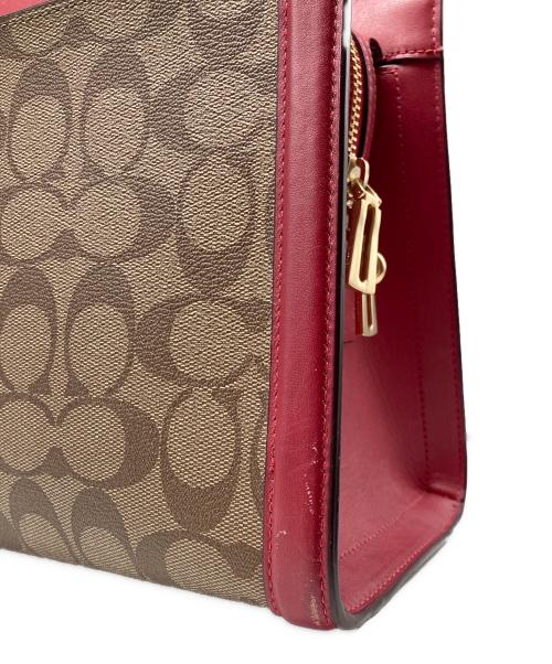 COACH（コーチ）COACH (コーチ) ゾーイ ギャラリー/シグネチャー2WAYバッグ ブラウン×レッドの古着・服飾アイテム