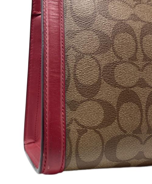 COACH（コーチ）COACH (コーチ) ゾーイ ギャラリー/シグネチャー2WAYバッグ ブラウン×レッドの古着・服飾アイテム