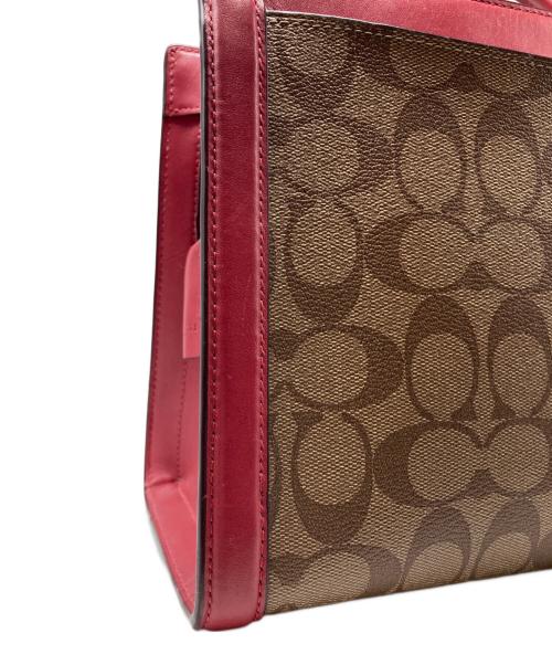 COACH（コーチ）COACH (コーチ) ゾーイ ギャラリー/シグネチャー2WAYバッグ ブラウン×レッドの古着・服飾アイテム