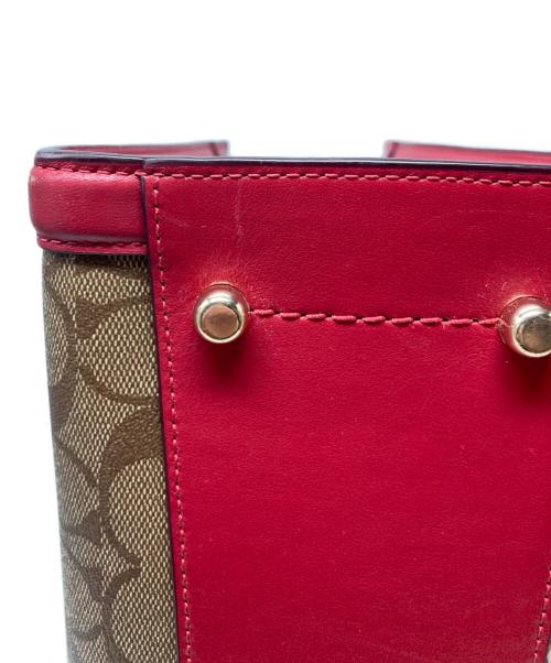 COACH（コーチ）COACH (コーチ) ゾーイ ギャラリー/シグネチャー2WAYバッグ ブラウン×レッドの古着・服飾アイテム