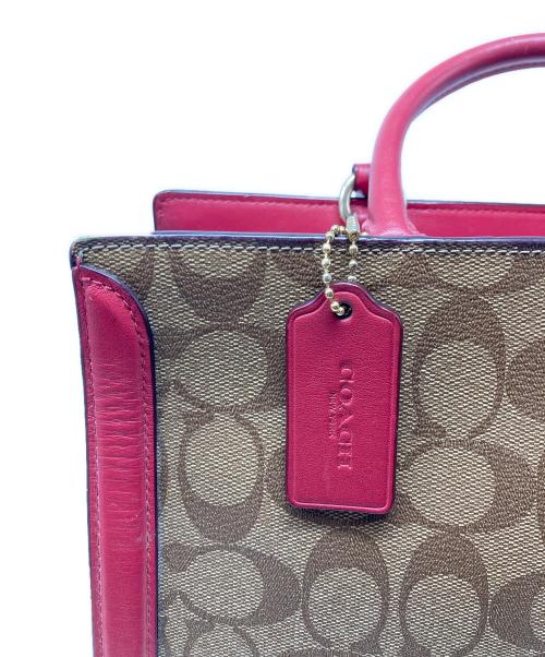 COACH（コーチ）COACH (コーチ) ゾーイ ギャラリー/シグネチャー2WAYバッグ ブラウン×レッドの古着・服飾アイテム
