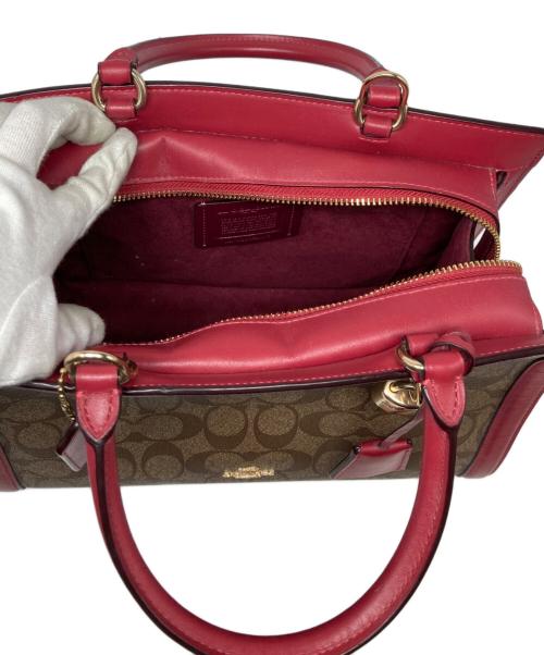 COACH（コーチ）COACH (コーチ) ゾーイ ギャラリー/シグネチャー2WAYバッグ ブラウン×レッドの古着・服飾アイテム