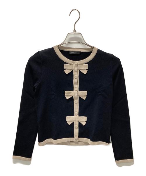 Rene basic（ルネベーシック）Rene basic (ルネベーシック) リボンカーディガン ブラック×ベージュ サイズ:34の古着・服飾アイテム