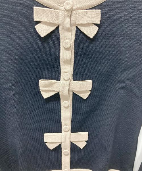 Rene basic（ルネベーシック）Rene basic (ルネベーシック) リボンカーディガン ブラック×ベージュ サイズ:34の古着・服飾アイテム