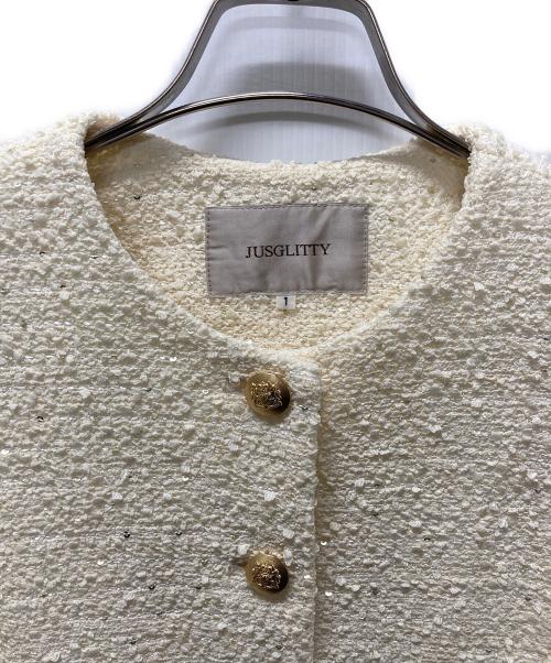 JUSGLITTY（ジャスグリッティー）JUSGLITTY (ジャスグリッティー) キラキラツイードジャケット ベージュ サイズ:1の古着・服飾アイテム