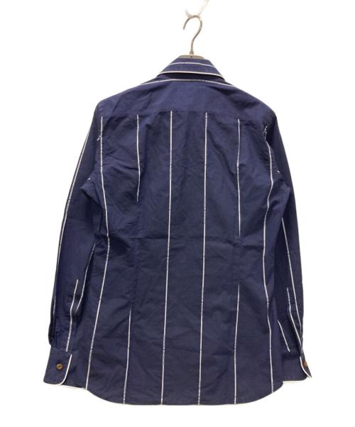 Vivienne Westwood man（ヴィヴィアンウエストウッドマン）Vivienne Westwood man (ヴィヴィアン ウェストウッド マン) オーブ刺繍ストライプシャツ ネイビー サイズ:2の古着・服飾アイテム