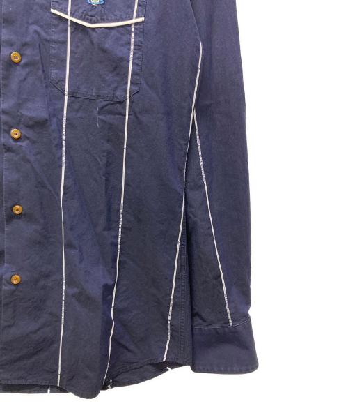 Vivienne Westwood man（ヴィヴィアンウエストウッドマン）Vivienne Westwood man (ヴィヴィアン ウェストウッド マン) オーブ刺繍ストライプシャツ ネイビー サイズ:2の古着・服飾アイテム