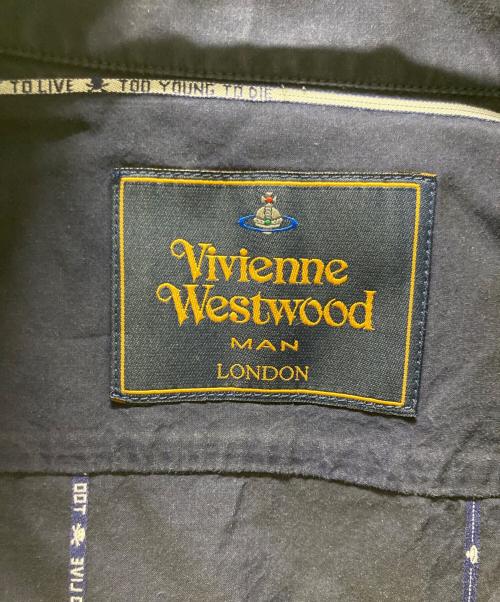 Vivienne Westwood man（ヴィヴィアンウエストウッドマン）Vivienne Westwood man (ヴィヴィアン ウェストウッド マン) オーブ刺繍ストライプシャツ ネイビー サイズ:2の古着・服飾アイテム