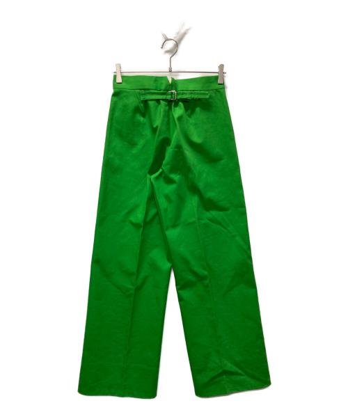 DRAWER（ドゥロワー）Drawer (ドゥロワー) コットンギャバ バックベルト パンツ 黄緑 サイズ:36の古着・服飾アイテム