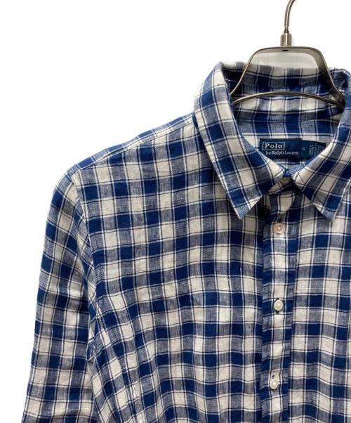 POLO RALPH LAUREN（ポロ・ラルフローレン）POLO RALPH LAUREN (ポロ・ラルフローレン) リネン チェックシャツワンピース ホワイト×ブルー サイズ:4の古着・服飾アイテム