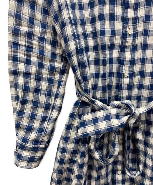 POLO RALPH LAUREN（ポロ・ラルフローレン）POLO RALPH LAUREN (ポロ・ラルフローレン) リネン チェックシャツワンピース ホワイト×ブルー サイズ:4の古着・服飾アイテム