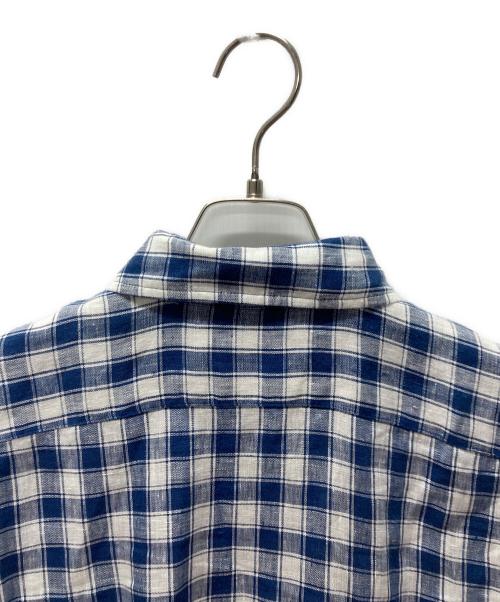 POLO RALPH LAUREN（ポロ・ラルフローレン）POLO RALPH LAUREN (ポロ・ラルフローレン) リネン チェックシャツワンピース ホワイト×ブルー サイズ:4の古着・服飾アイテム