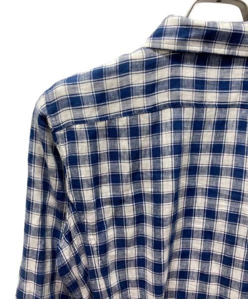 POLO RALPH LAUREN（ポロ・ラルフローレン）POLO RALPH LAUREN (ポロ・ラルフローレン) リネン チェックシャツワンピース ホワイト×ブルー サイズ:4の古着・服飾アイテム
