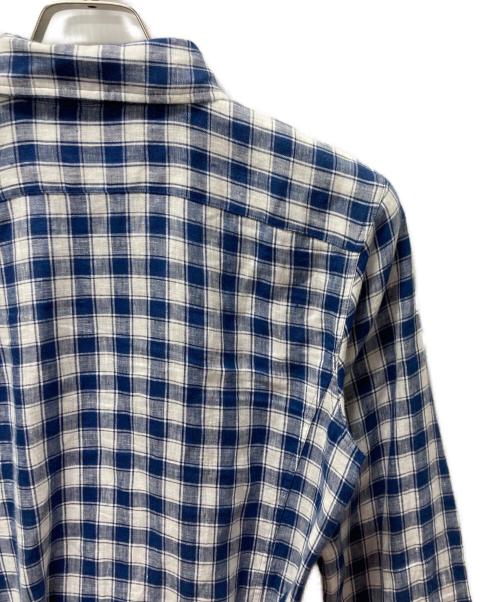 POLO RALPH LAUREN（ポロ・ラルフローレン）POLO RALPH LAUREN (ポロ・ラルフローレン) リネン チェックシャツワンピース ホワイト×ブルー サイズ:4の古着・服飾アイテム