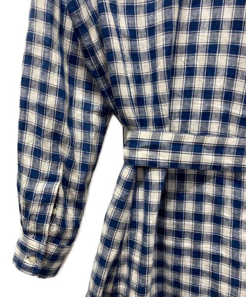 POLO RALPH LAUREN（ポロ・ラルフローレン）POLO RALPH LAUREN (ポロ・ラルフローレン) リネン チェックシャツワンピース ホワイト×ブルー サイズ:4の古着・服飾アイテム