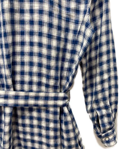 POLO RALPH LAUREN（ポロ・ラルフローレン）POLO RALPH LAUREN (ポロ・ラルフローレン) リネン チェックシャツワンピース ホワイト×ブルー サイズ:4の古着・服飾アイテム