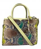 Kate Spadeケイトスペード）の古着「Spencer Snake-Embossed Mini Satchel/スペンサー スネークエンボス ミニサッチェル」｜黄緑×ブラウン