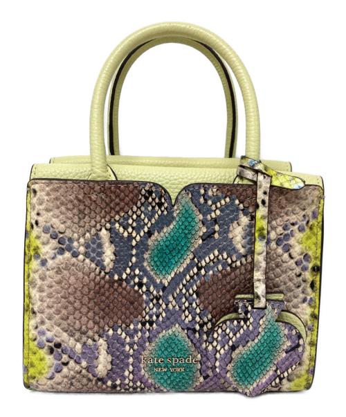 Kate Spade（ケイトスペード）Kate Spade (ケイトスペード) Spencer Snake-Embossed Mini Satchel/スペンサー スネークエンボス ミニサッチェル 黄緑×ブラウンの古着・服飾アイテム
