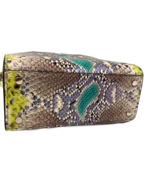 Kate Spade（ケイトスペード）Kate Spade (ケイトスペード) Spencer Snake-Embossed Mini Satchel/スペンサー スネークエンボス ミニサッチェル 黄緑×ブラウンの古着・服飾アイテム