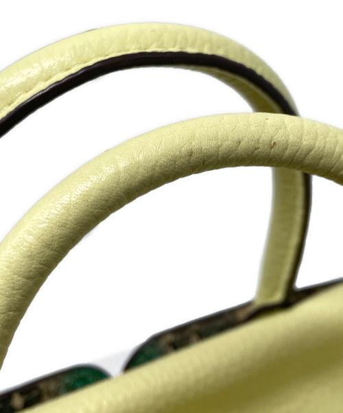 Kate Spade（ケイトスペード）Kate Spade (ケイトスペード) Spencer Snake-Embossed Mini Satchel/スペンサー スネークエンボス ミニサッチェル 黄緑×ブラウンの古着・服飾アイテム