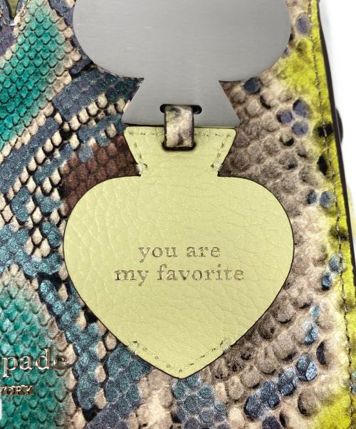 Kate Spade（ケイトスペード）Kate Spade (ケイトスペード) Spencer Snake-Embossed Mini Satchel/スペンサー スネークエンボス ミニサッチェル 黄緑×ブラウンの古着・服飾アイテム