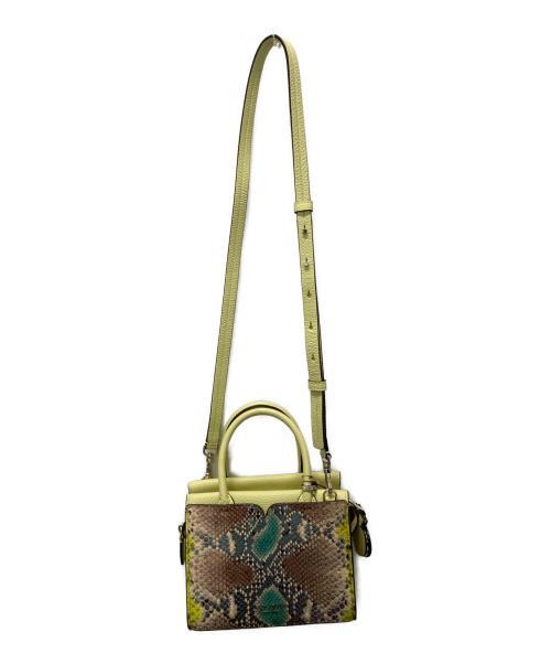 Kate Spade（ケイトスペード）Kate Spade (ケイトスペード) Spencer Snake-Embossed Mini Satchel/スペンサー スネークエンボス ミニサッチェル 黄緑×ブラウンの古着・服飾アイテム