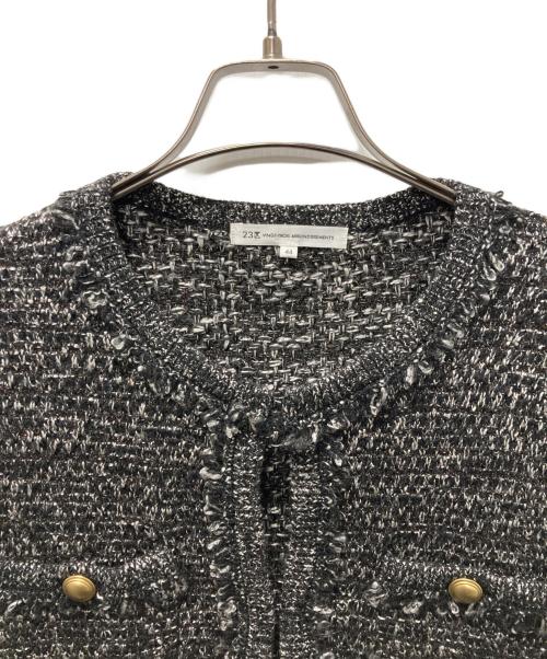 23区（ニジュウサンク）23区 (ニジュウサンク) ファンシーツイード ニットジャケット ブラック×グレー サイズ:44の古着・服飾アイテム