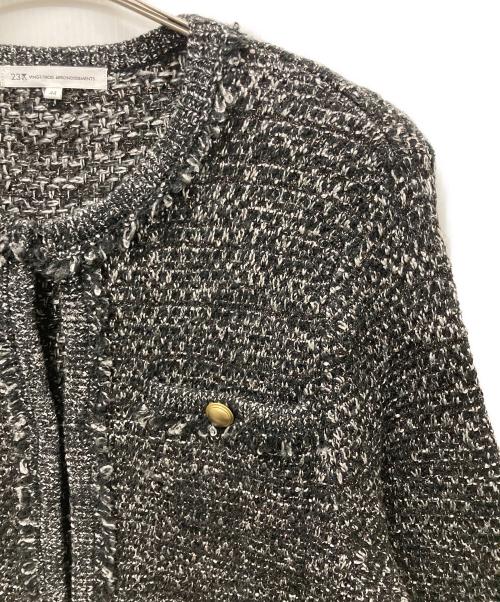 23区（ニジュウサンク）23区 (ニジュウサンク) ファンシーツイード ニットジャケット ブラック×グレー サイズ:44の古着・服飾アイテム