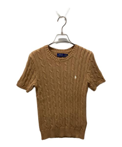 POLO RALPH LAUREN（ポロ・ラルフローレン）POLO RALPH LAUREN (ポロ・ラルフローレン) ポニー刺繍半袖ケーブルニット ブラウン サイズ:XSの古着・服飾アイテム