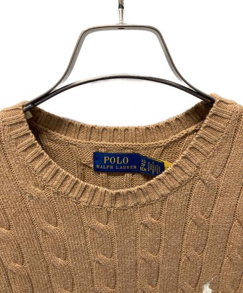 POLO RALPH LAUREN（ポロ・ラルフローレン）POLO RALPH LAUREN (ポロ・ラルフローレン) ポニー刺繍半袖ケーブルニット ブラウン サイズ:XSの古着・服飾アイテム