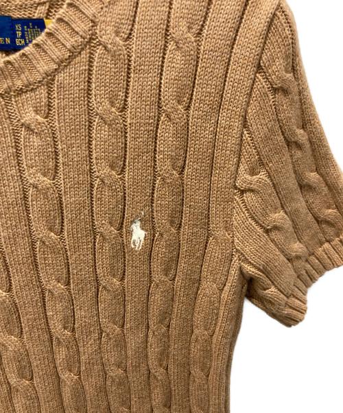 POLO RALPH LAUREN（ポロ・ラルフローレン）POLO RALPH LAUREN (ポロ・ラルフローレン) ポニー刺繍半袖ケーブルニット ブラウン サイズ:XSの古着・服飾アイテム