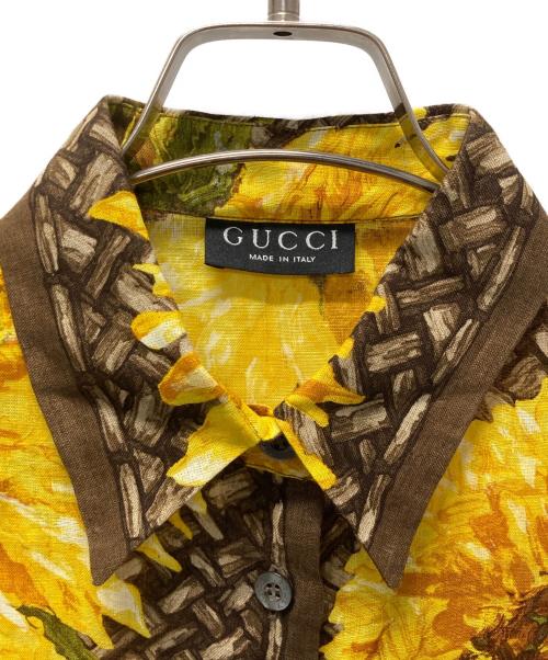 GUCCI（グッチ）GUCCI (グッチ) 90'sヒマワリ柄リネンシャツ イエロー×ブラウン サイズ:42の古着・服飾アイテム